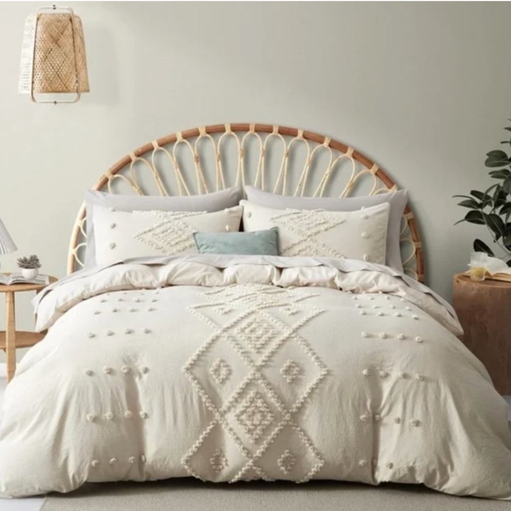 New Cream Boho Tassel Comforter Duvet Blanket & Sham Set